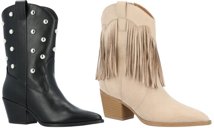studded ankle boot and fringe ankle boot