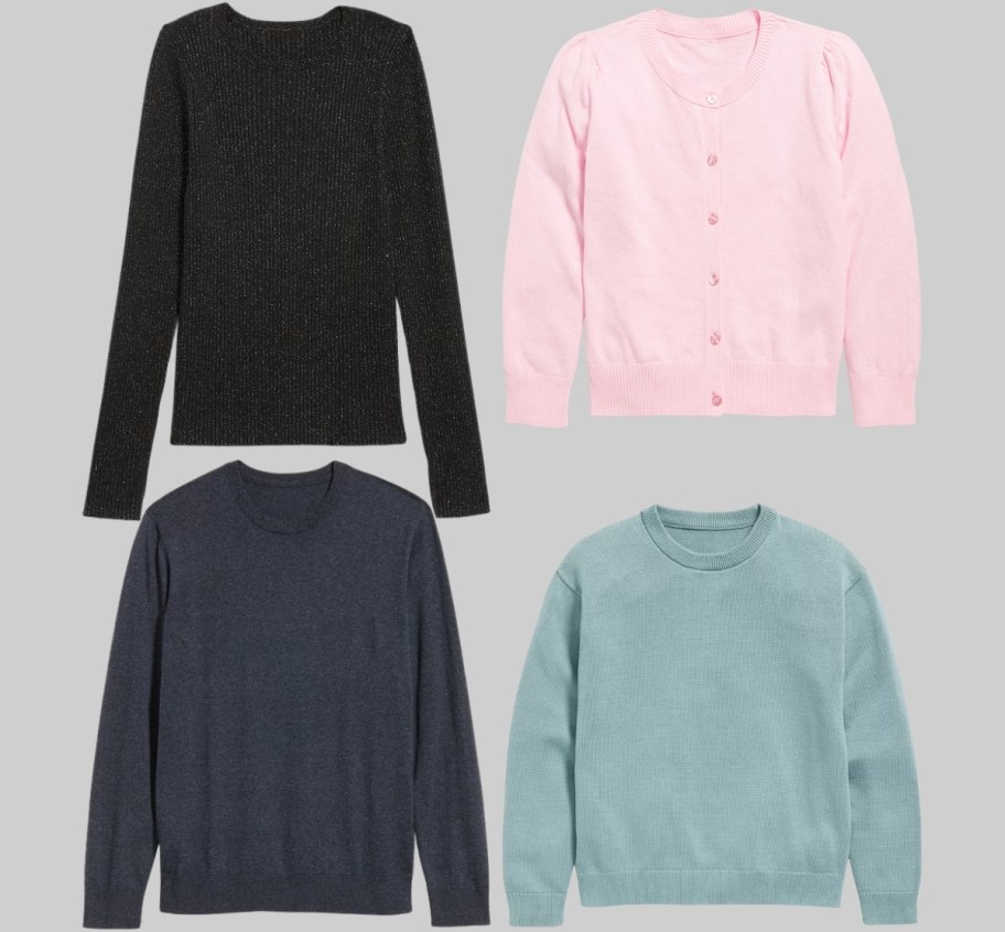 sweaters for kids and adults in 4 different styles