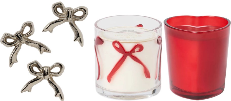 Valentine's Day candles and candle decorations.