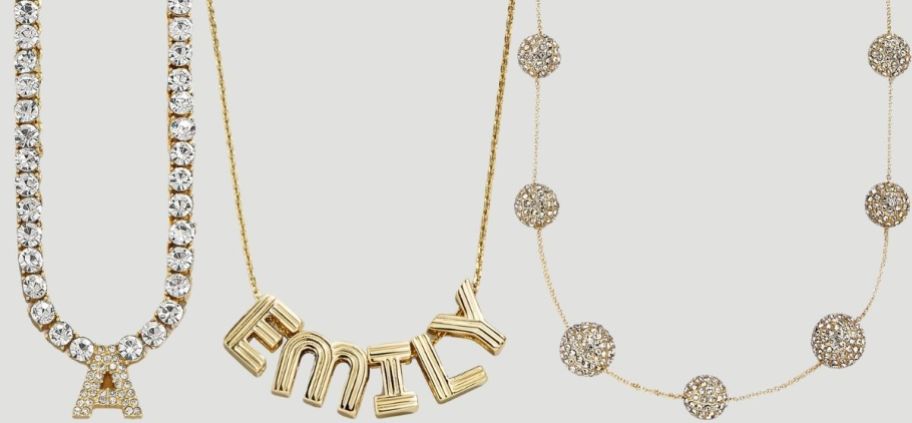 initial nicklace, retro letter name necklace, and pave ball necklace