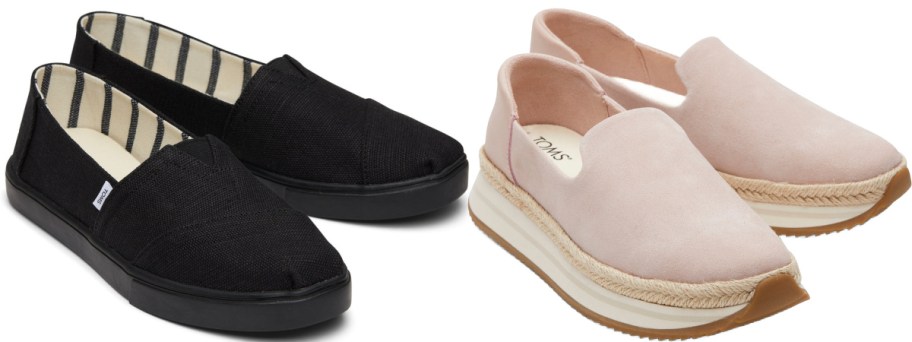 Two pairs of Tom's sneakers.