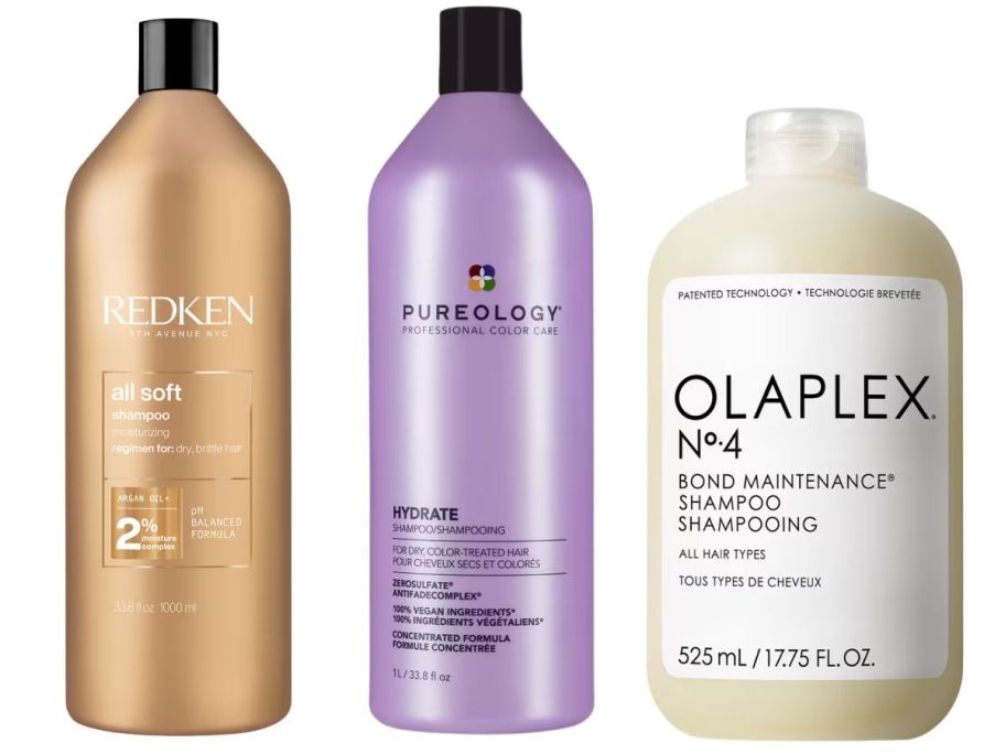 redken, pureology, and olaplex jumbo bottles