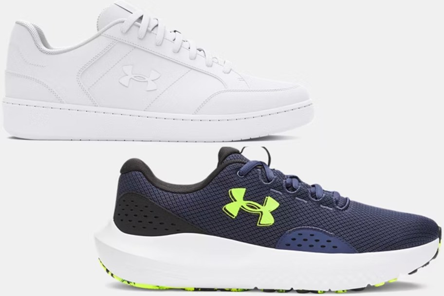 white and blue under amour shoes 