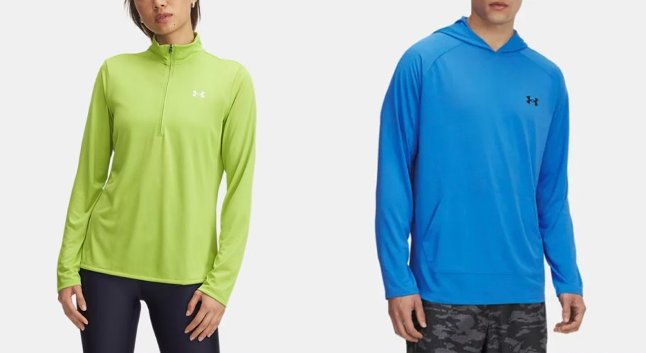 people wearing green and blue under armour jackets 