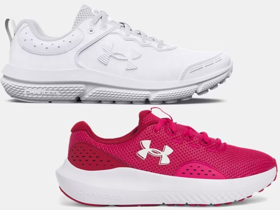 white and pink under armour shoes 