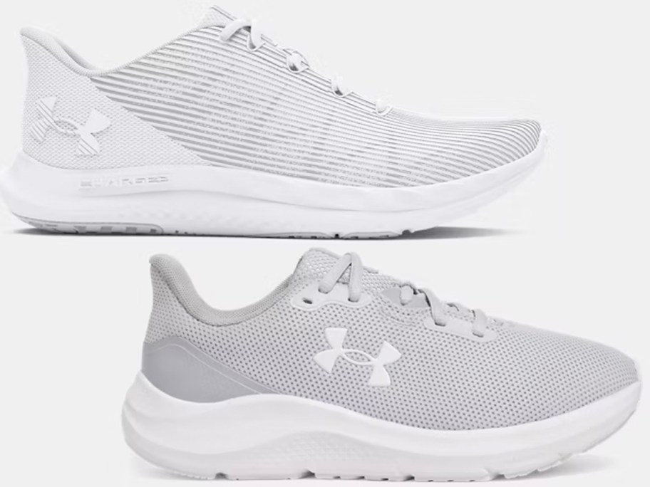 white and gray under armour shoes 