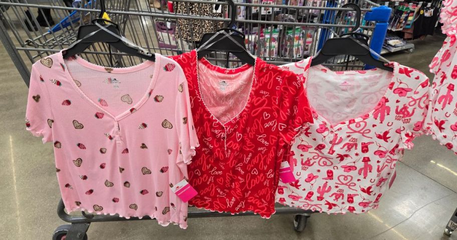 Way To Celebrate Valentine's Day Women's Knit 2-Piece Pajama Sets hanging on cart in store