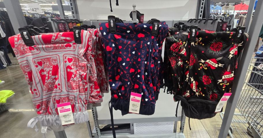 Way To Celebrate Men's Valentine's Day Pajama Pants hanging on cart in store