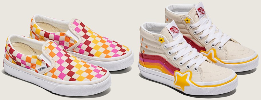 Two pairs of kids vans shoes.