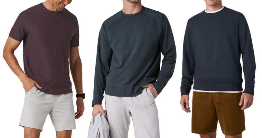 three men wearing vuori tops