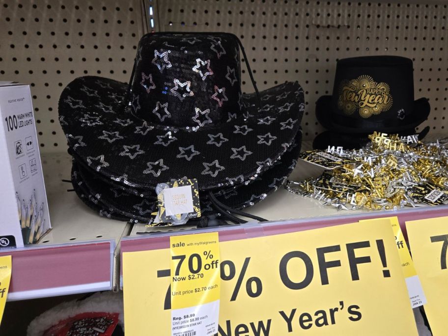 New Year's Merchandise on shelf in store