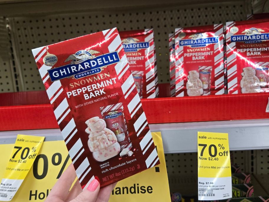 GHIRARDELLI Snowmen Peppermint Bark in store