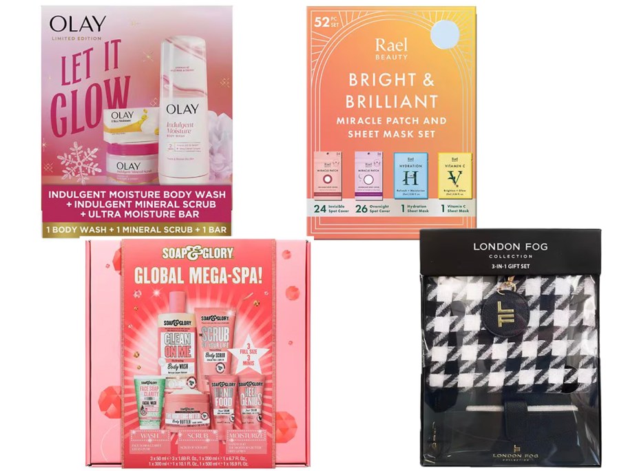 olay and beauty giftsets with london scarf set