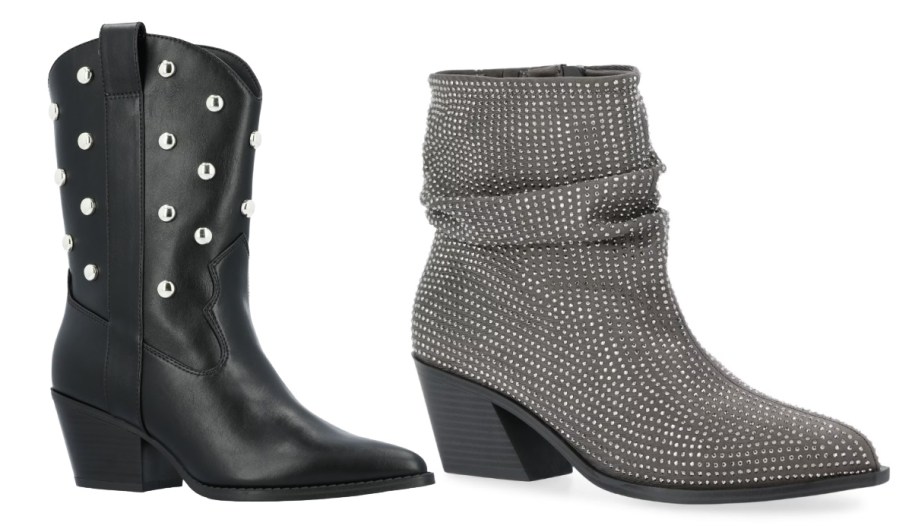 black boot with silver studs and silver rhinestone boot