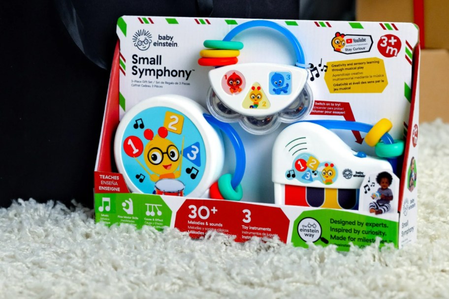 baby tambourine and piano in box