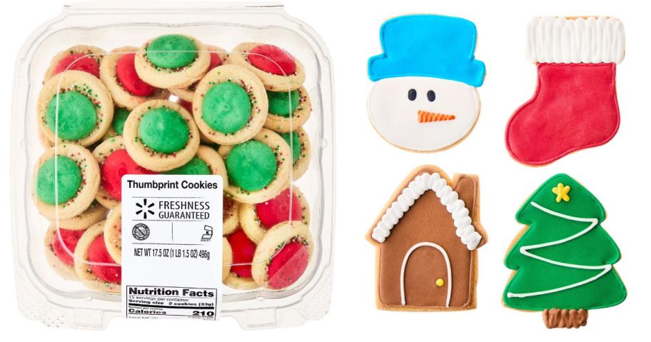 a package of holiday cookies and four holiday sugar cookies