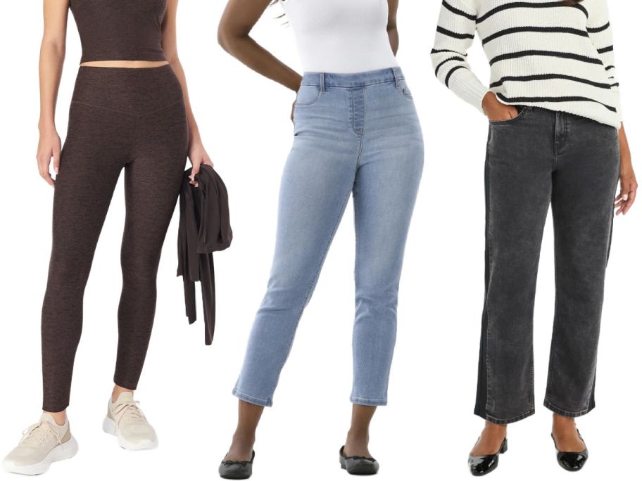 3 women from the waist down on a white background