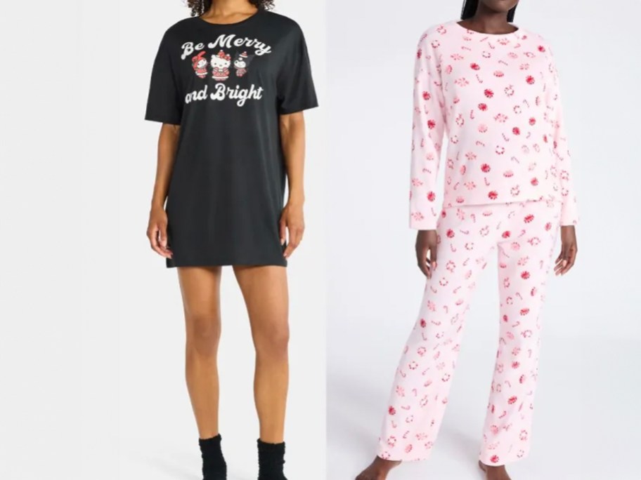 women wearing black and pink pajamas