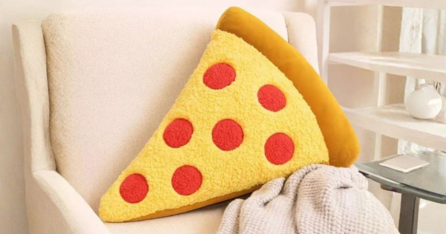 Weighted Stuffed plush pizza on chair