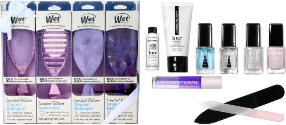 4 piece wet brush giftset and londontown lakur mani gift set