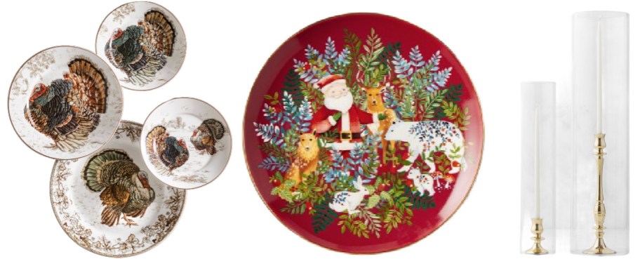 Dinner plate collections and candle holders from Williams Sonoma.