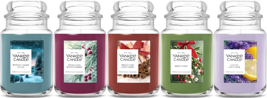 5 large jar candles in assorted scents