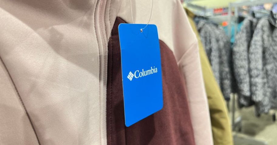 columbia tag hanging from jacket in store