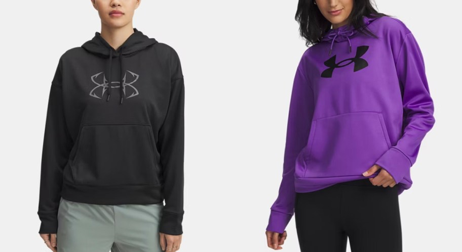 women wearing black and purple under armour hoodies 