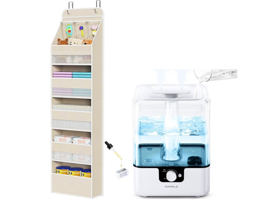 A hanging shelf and a humidifier.