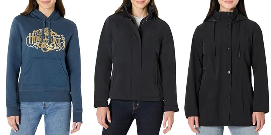 women wearing blue and black hoodies 