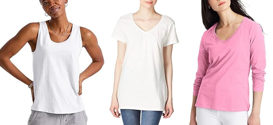 women wearing white and pink tees 