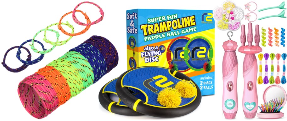bracelets, throwing toy, and hair braiding toy 