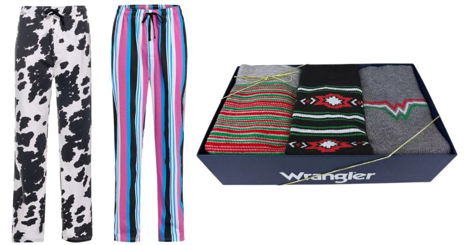 two wrangler men's pajama pants and socks