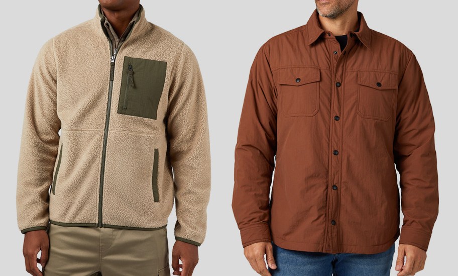two men in sherpa and brown jackets