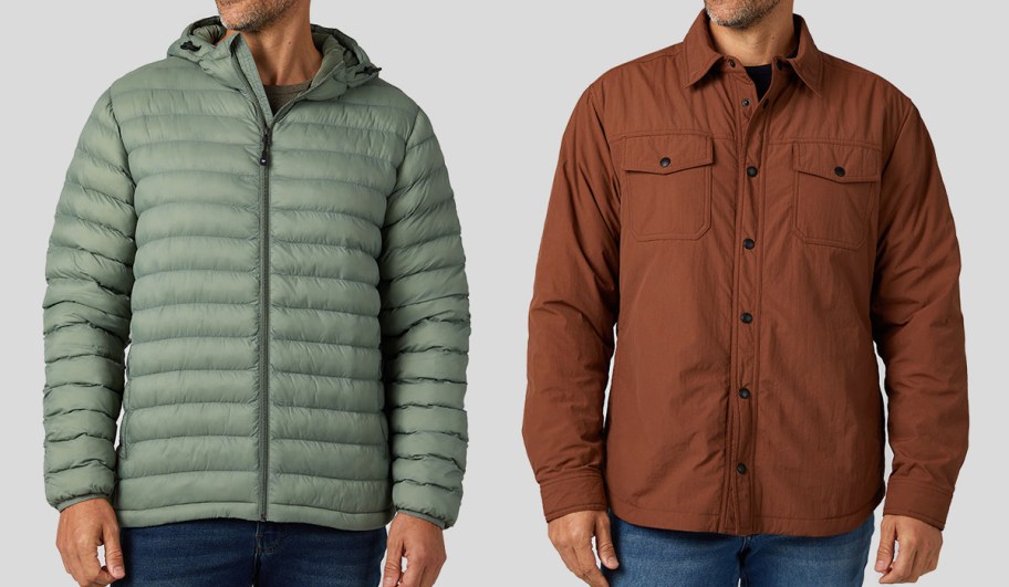 two men in green and brown jackets