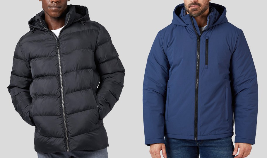 two men in black and blue winter jackets