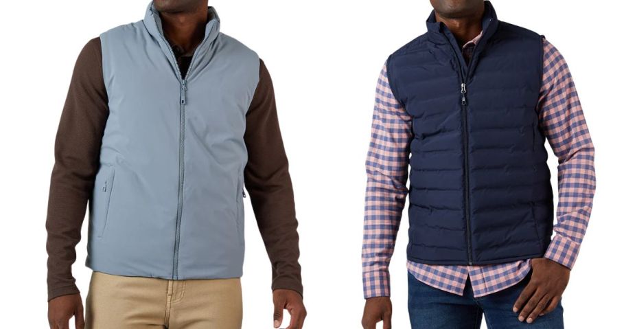 two mem wearing 32 degrees vests