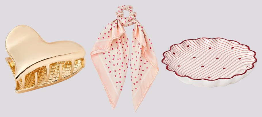A New Day Heart Claw Hair Clip, Satin Scarf Hair Twister, Scallop Heart Jewelry Tray 2