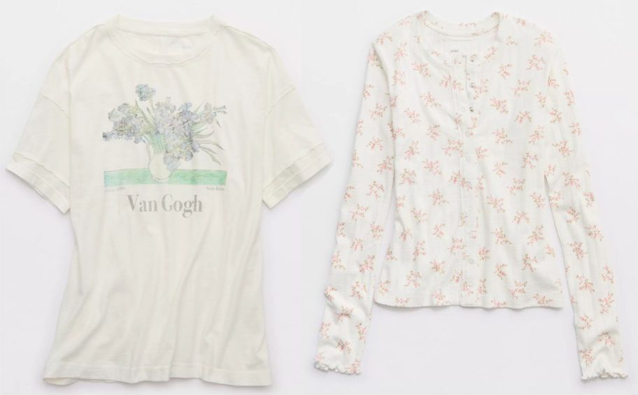 Aerie Crew Oversized Boyfriend T-Shirt and Aerie Pointelle Cardi T-Shirt