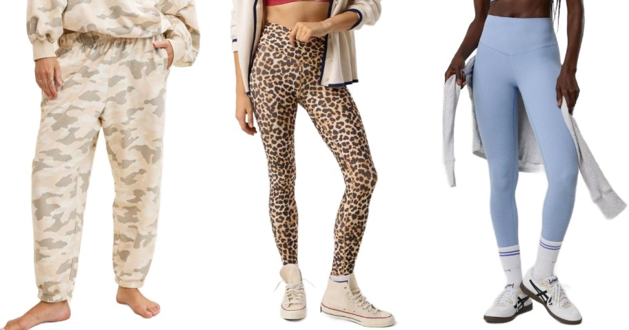 Stock images of 3 women wearing aerie sweatpants and leggings