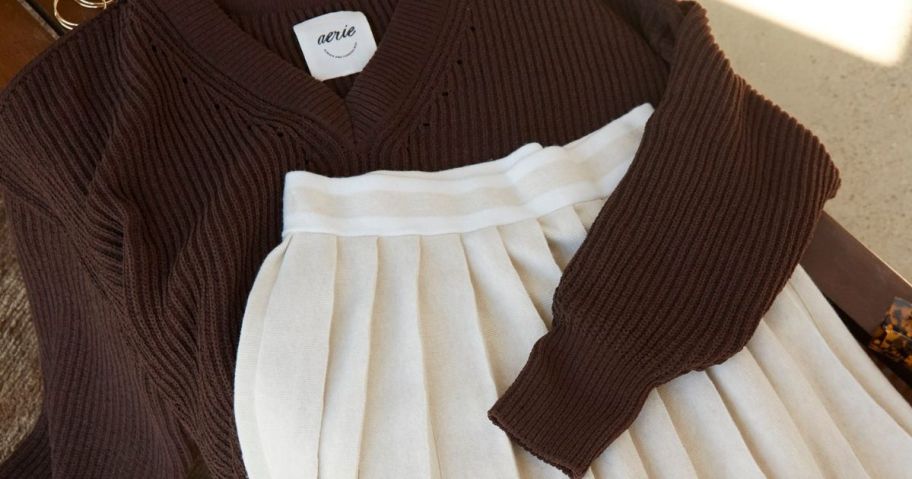 Aerie Sweater and pleated Skirt