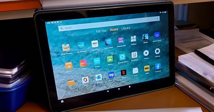 Amazon Fire HD 10 Plus Tablet on a desk