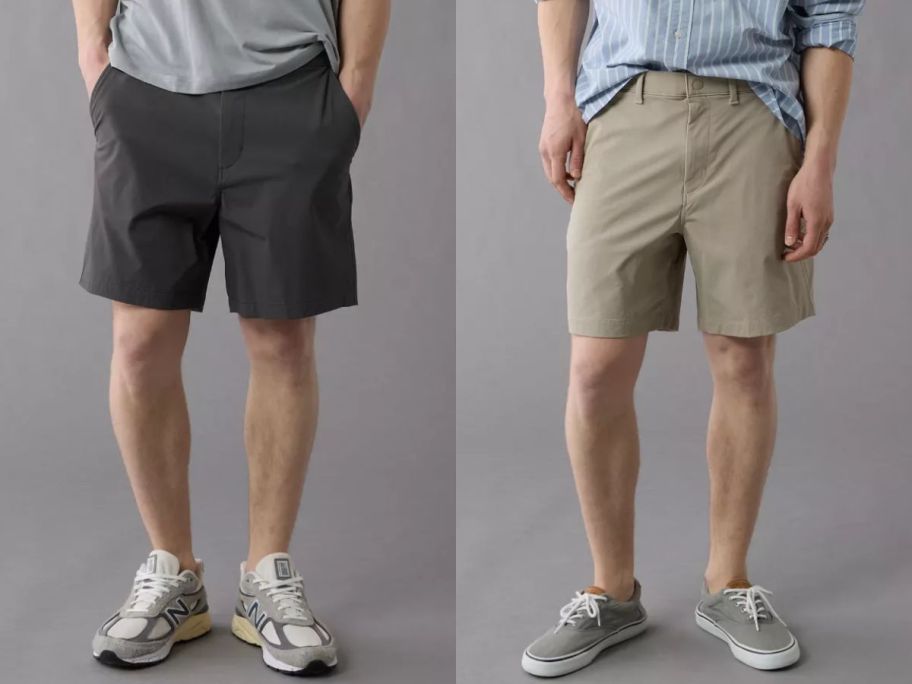 Stock images of two men wearing American Eagle shorts