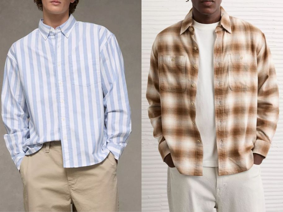 Two men wearing American Eagle button-down tops