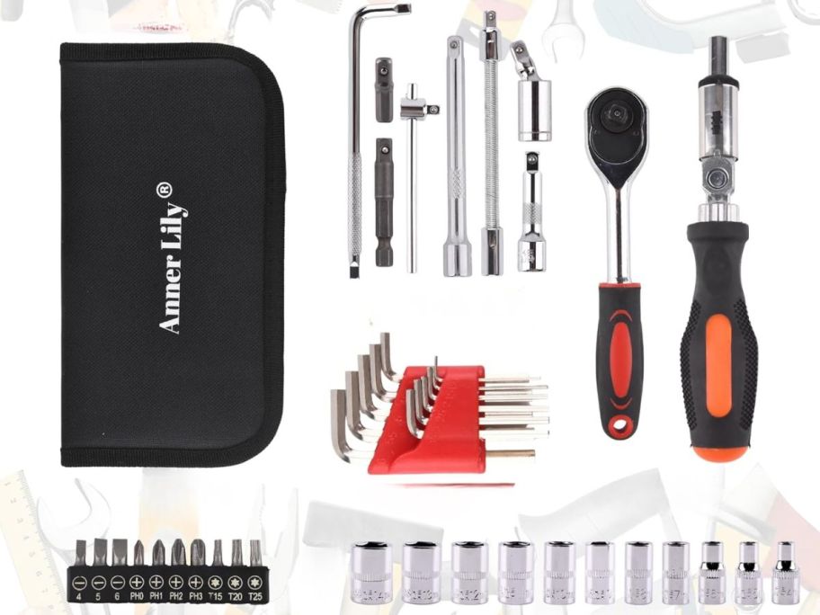 Several tools and a small tool bag