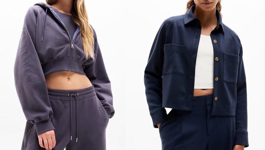 two women in purple and blue jackets