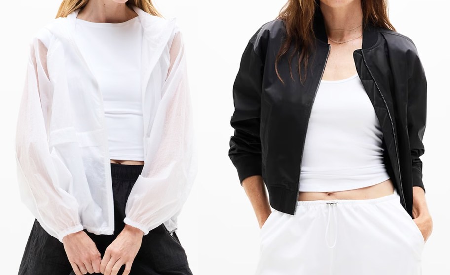 two women in white and black jackets