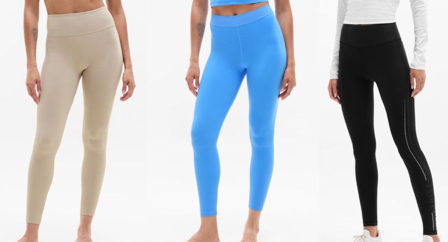 Stock image of three different athleta leggings