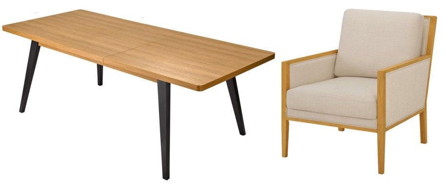 wood dining table and accent chair