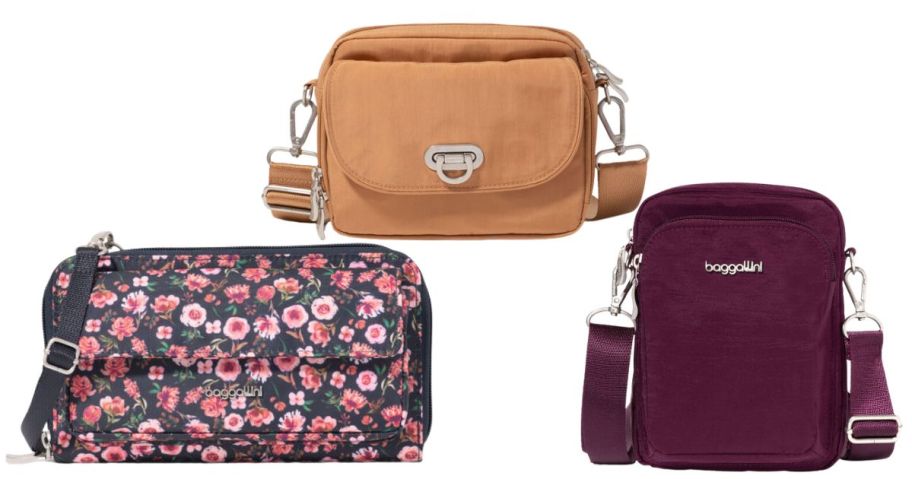 stock image of three baggallini bags